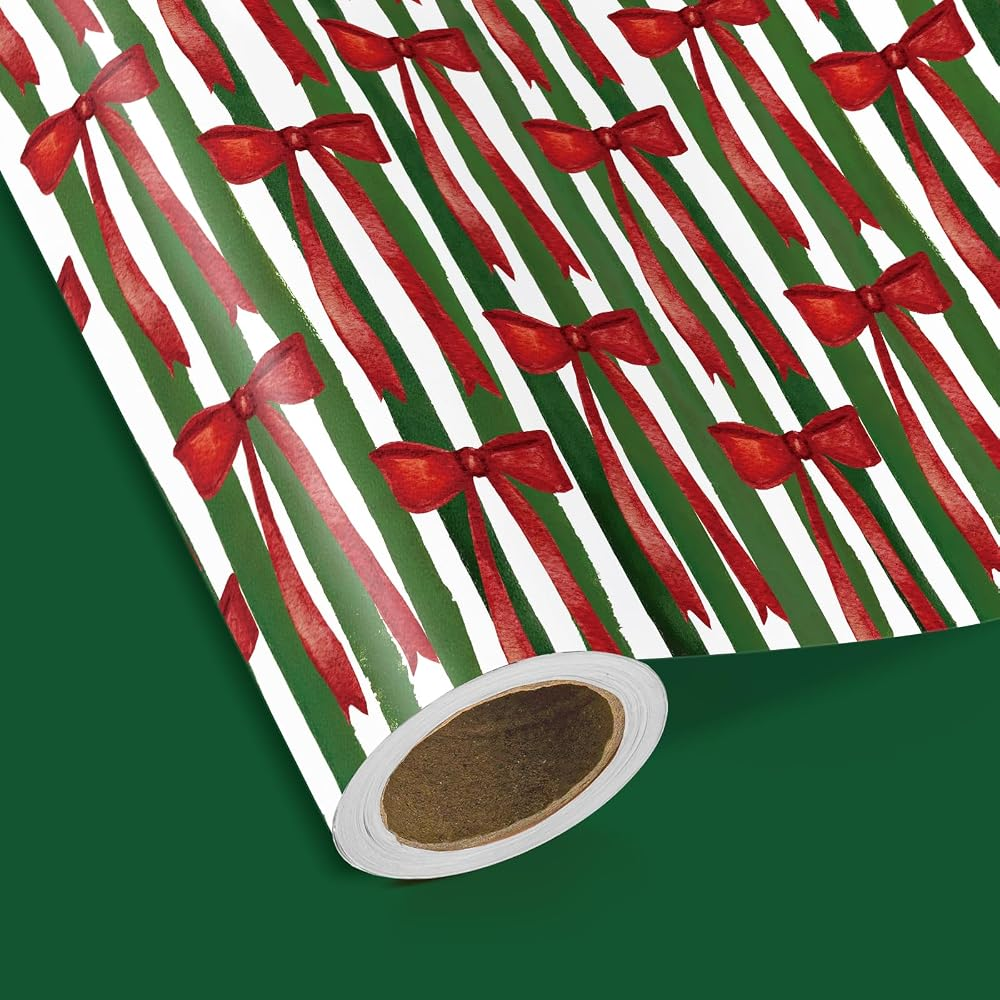 WRAPAHOLIC Christmas Wrapping Paper Roll, 17 Inch x 16.5 Feet, Reversible Holiday Gift Wrap, Double-Sided Christmas Designs for Gifts