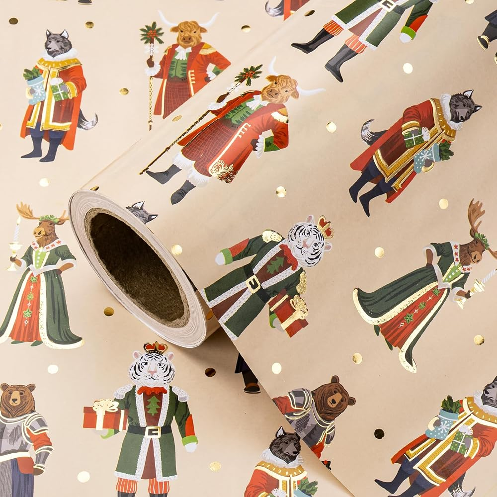 WRAPAHOLIC Christmas Wrapping Paper Roll, 17 Inch x 16.5 Feet, Reversible Holiday Gift Wrap, Double-Sided Christmas Designs for Gifts
