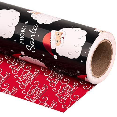 WRAPAHOLIC Reversible Christmas Wrapping Paper Roll, 17 Inch x 33 or 16.4 Feet Holiday Gift Wrap