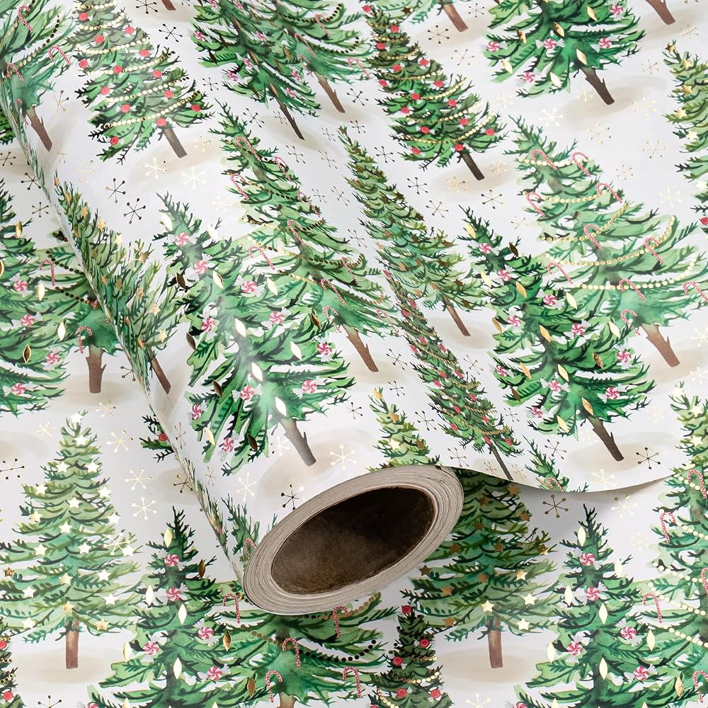 WRAPAHOLIC Christmas Wrapping Paper Roll, 17 Inch x 16.5 Feet, Reversible Holiday Gift Wrap, Double-Sided Christmas Designs for Gifts