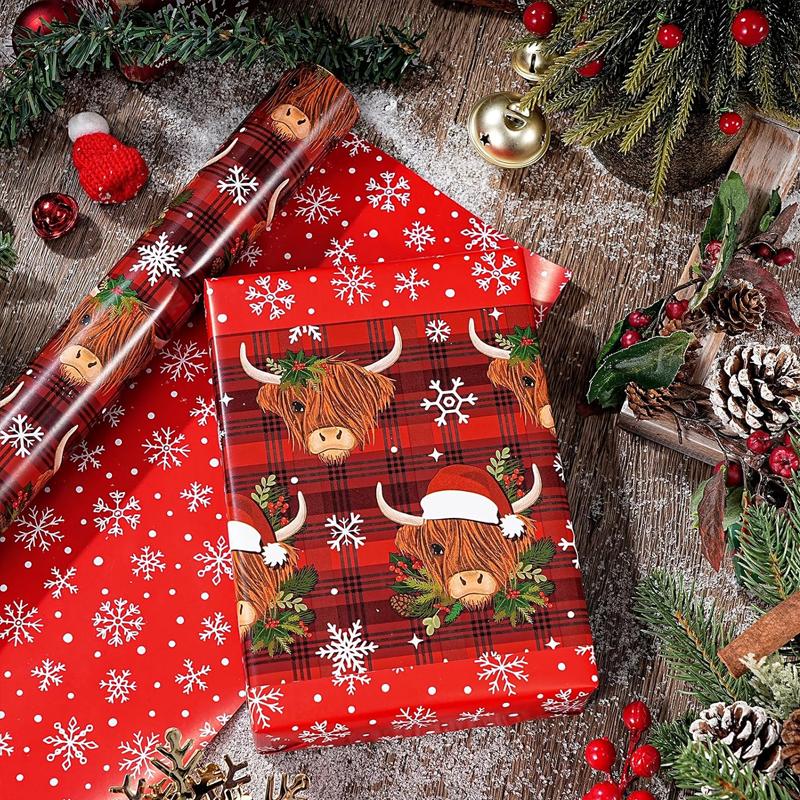 WRAPAHOLIC Reversible Christmas Wrapping Paper Roll, 17 Inch x 33 or 16.4 Feet Holiday Gift Wrap