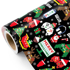 WRAPAHOLIC Christmas Wrapping Paper Roll, 17 Inch x 16.5 Feet, Reversible Holiday Gift Wrap, Double-Sided Christmas Designs for Gifts