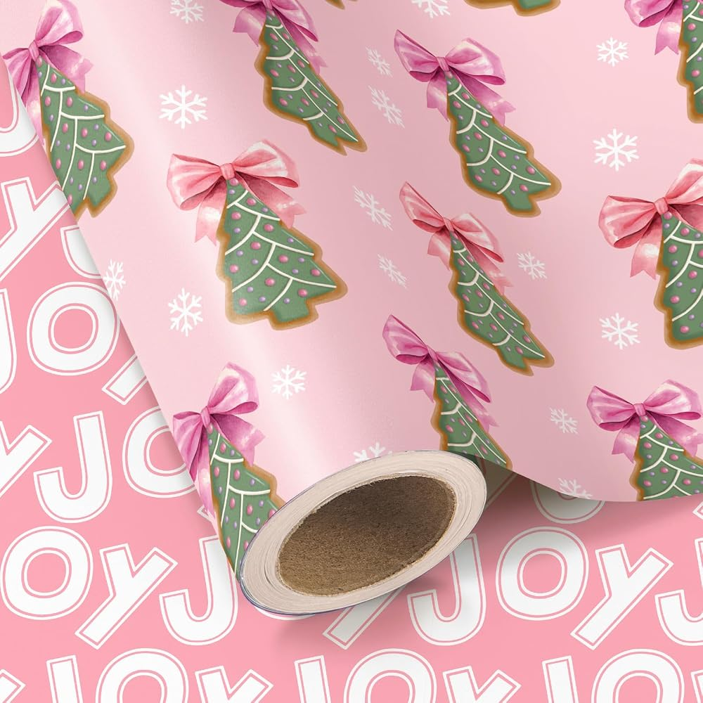 WRAPAHOLIC Christmas Wrapping Paper Roll, 17 Inch x 16.5 Feet, Reversible Holiday Gift Wrap, Double-Sided Christmas Designs for Gifts