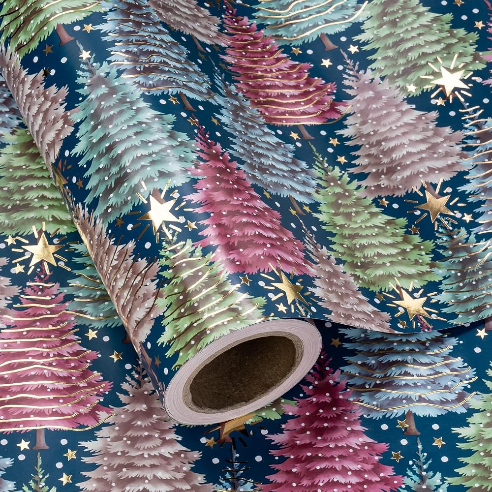 WRAPAHOLIC Christmas Wrapping Paper Roll, 17 Inch x 16.5 Feet, Reversible Holiday Gift Wrap, Double-Sided Christmas Designs for Gifts