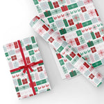 Custom Flat Wrapping Paper for Christmas  - Red & Green Christmas Presents with HO text Wholesale Wraphaholic