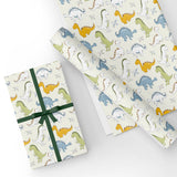 Custom Flat Wrapping Paper for Boy, Kids, Child, Birthday, Baby Shower - Cute Dinosaur Pale Yellow Wholesale Wraphaholic