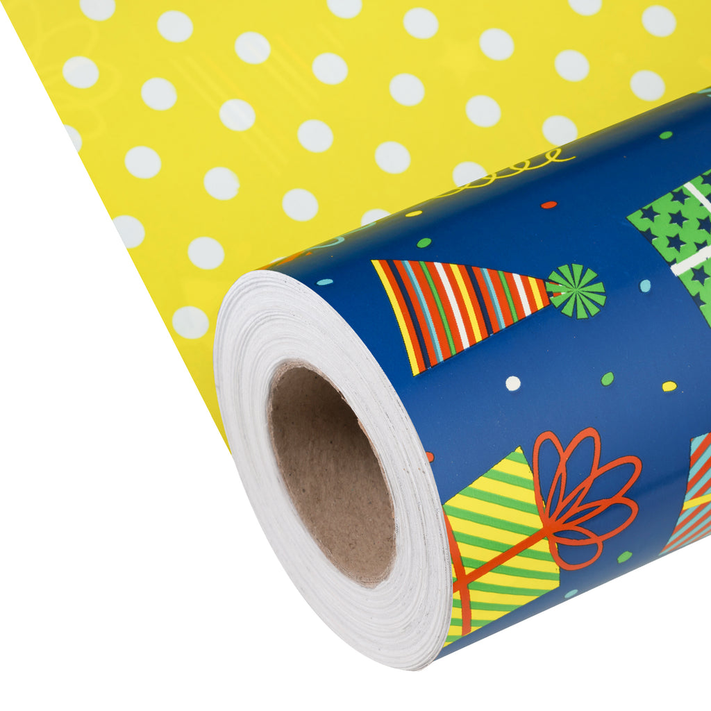 WRAPAHOLIC Reversible Birthday Wrapping Paper - 30 Inch X 100 Feet Jumbo  Roll Various Gift Boxes Design, Perfect for Birthday, Party, Baby Shower  and