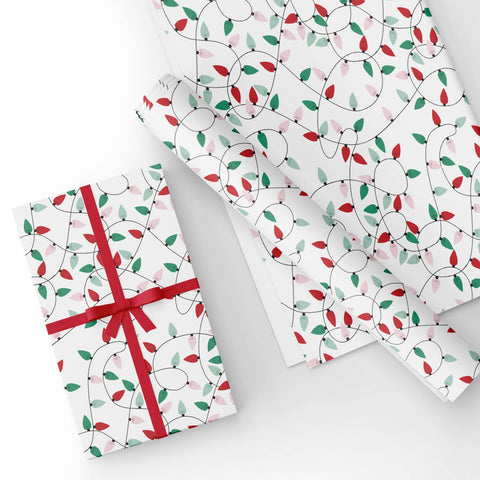 Custom Flat Wrapping Paper for Christmas - Traditional Christmas Lights, Red & Green Wholesale Wraphaholic