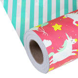 WRAPAHOLIC Unicorn and Rainbow Reversible Wrapping Paper Jumbo Roll - 24 Inch X 100 Feet