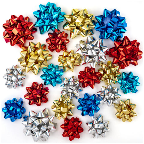 24ct Gift Bows Red Blue Gold for Christmas