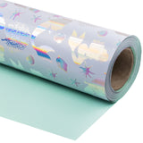 WRAPAHOLIC Mermaid Reversible Wrapping Paper Jumbo Roll - 24 Inch X 100 Feet