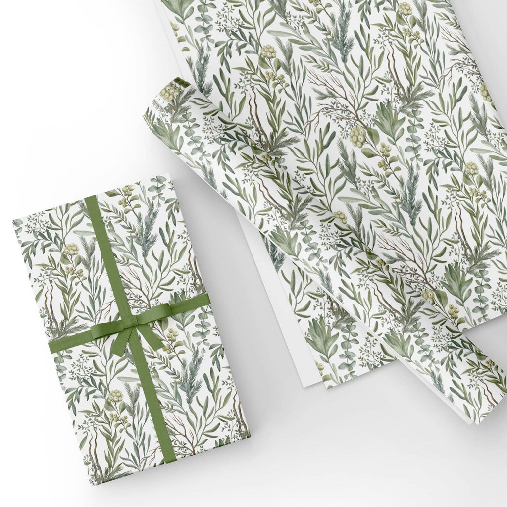 Floral Wrapping Paper, Botanical Leaf Wrapping Paper, Botanical Leaf Gift  Wrap, Eucalyptus Paper 