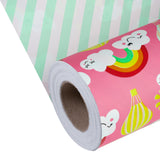 WRAPAHOLIC Reversible Birthday Wrapping Paper Jumbo Roll - 30 Inch X 100 Feet - Smiling Cloud and Rainbow Design