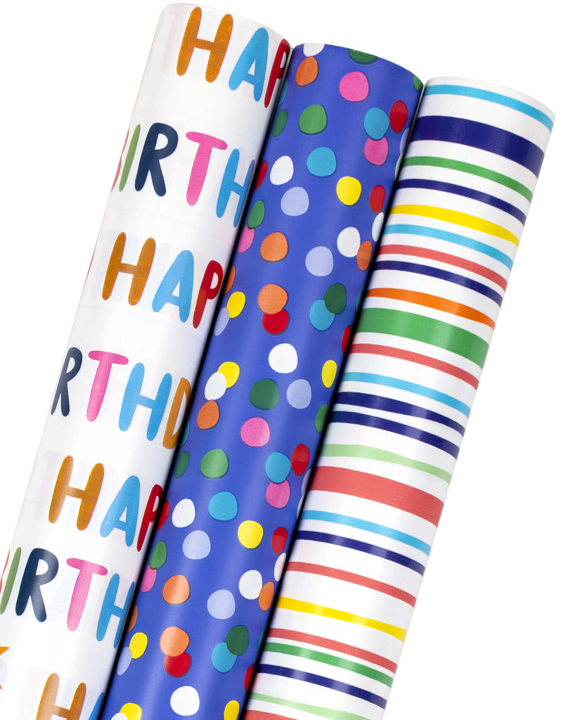 Wrapping Paper Roll - Mini Roll - 17 inch X 120 inch Per roll - Pink Polkas  Dots, Stripe & Black Floral Design (42.3 sq.ft.ttl)