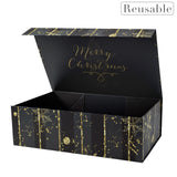 wrapaholic-christmas-collapsible-gift-box-with-magnetic-closure-black-gold-stripe-design-14x9x4-3-inch-3
