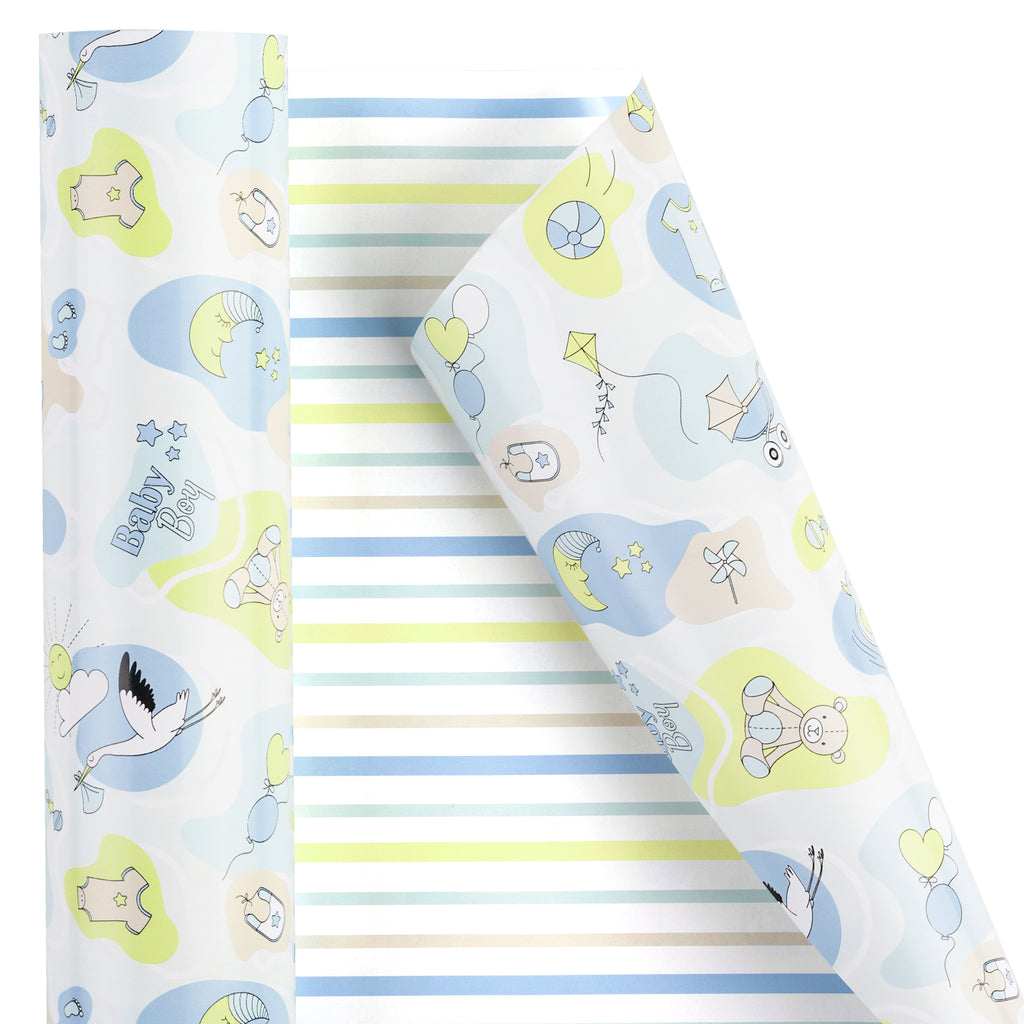 WRAPAHOLIC Reversible Boy Baby Shower Wrapping Paper Jumbo Roll - 24 I –  WrapaholicGifts