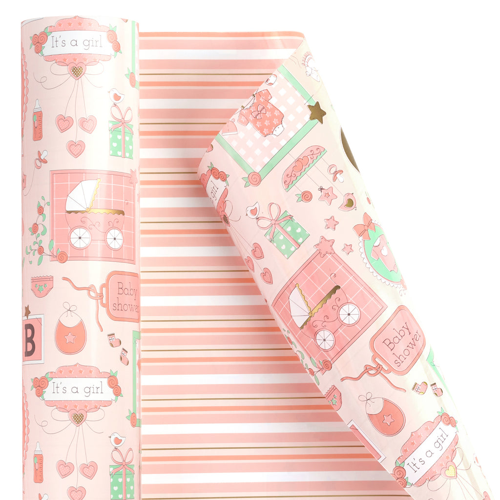WRAPAHOLIC Reversible Girl Shower Wrapping Paper Jumbo Roll - 24 Inch –  WrapaholicGifts