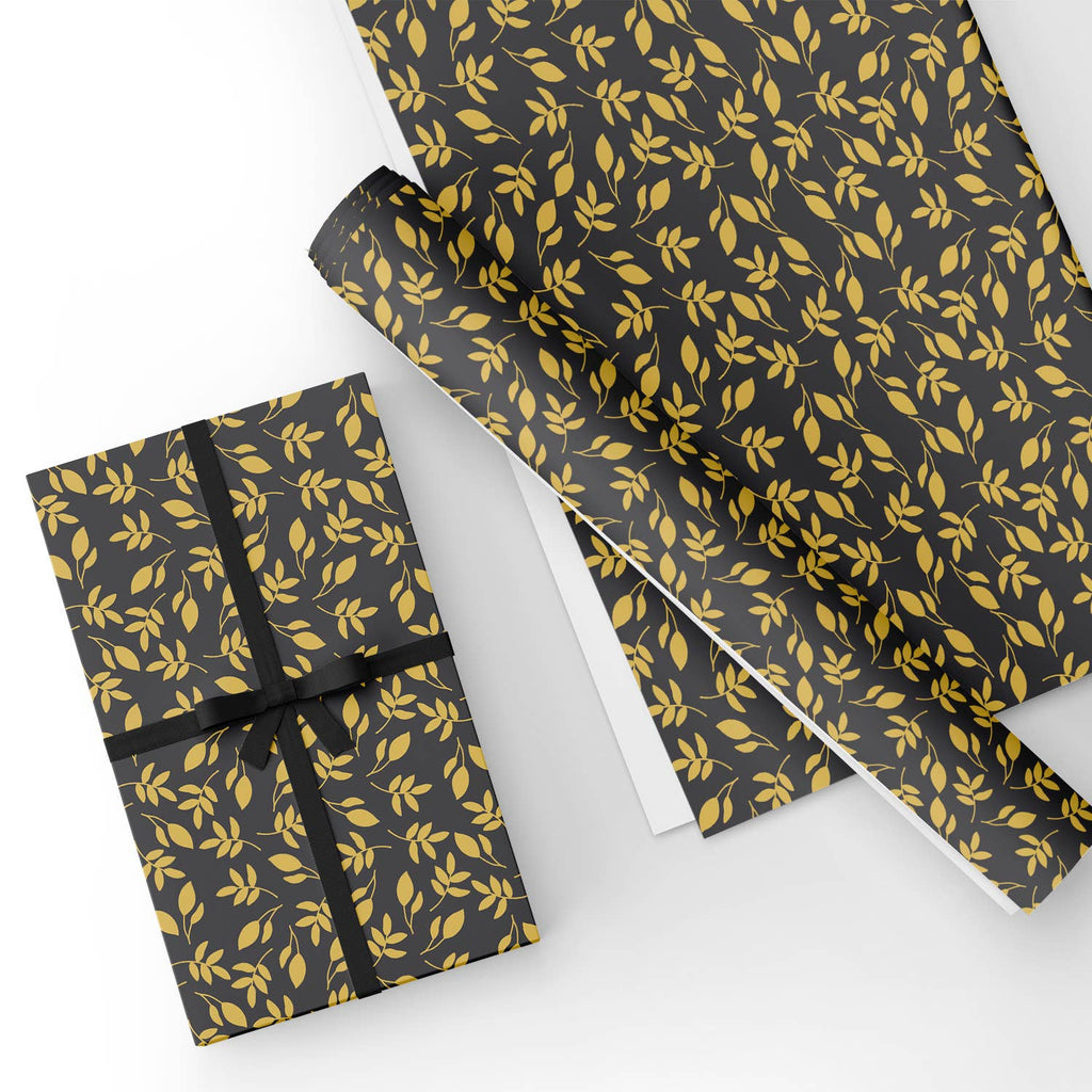 White, Black And Gold Gingko Leaves Wrapping Paper Roll - World Market