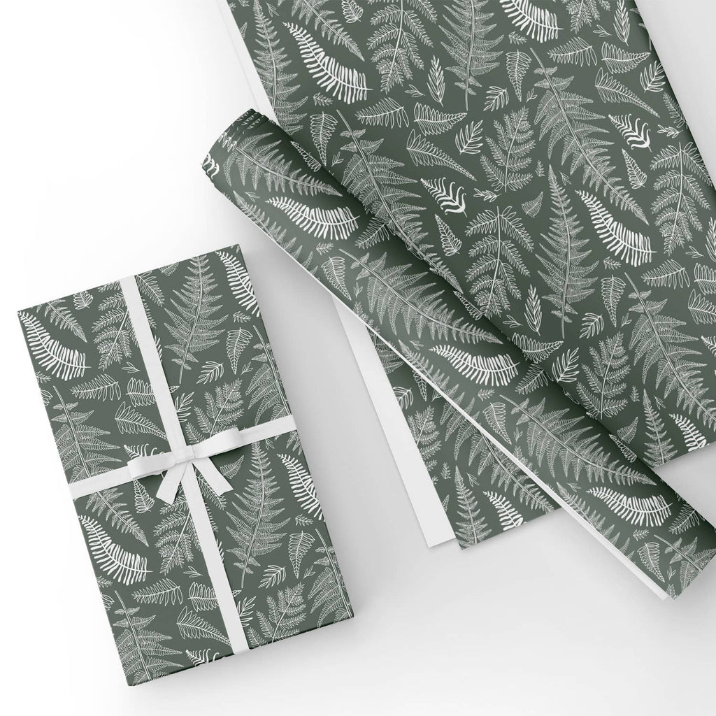 Custom Flat Wrapping Paper for Birthday, Christmas - Boho Fern Leaf in Green