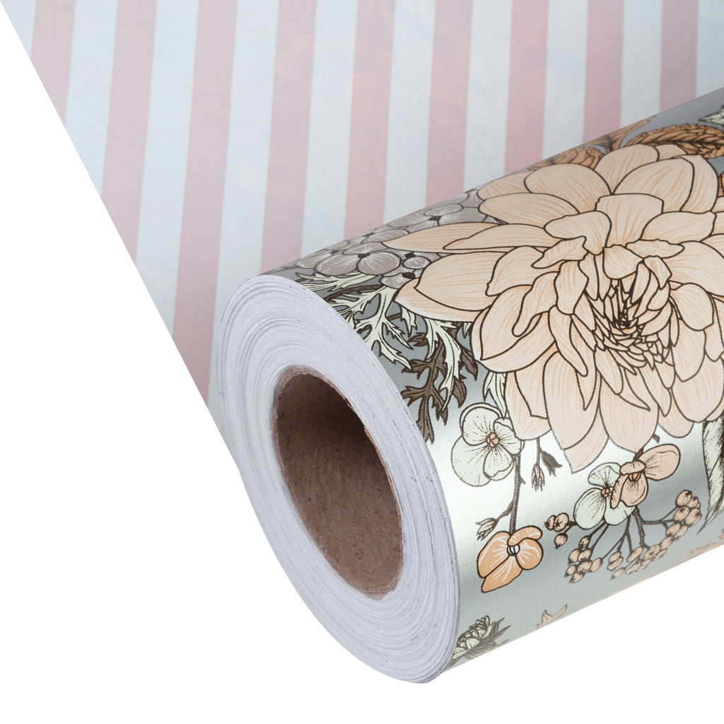 WRAPAHOLIC Reversible Silver Vintage Floral Wrapping Paper - 24 Inch X –  WrapaholicGifts