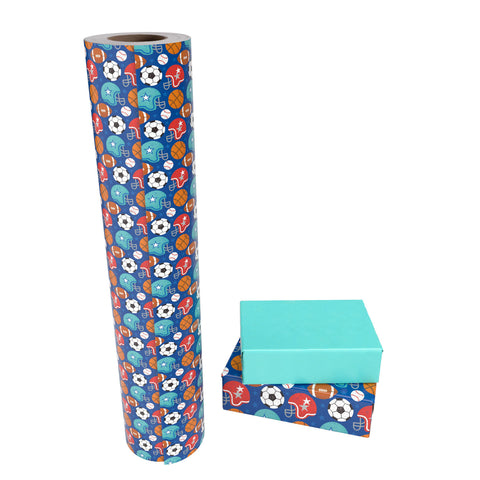 WRAPAHOLIC Reversible Wrapping Paper Roll with Sport Balls Design - 30 Inch X 100 Feet Jumbo Roll