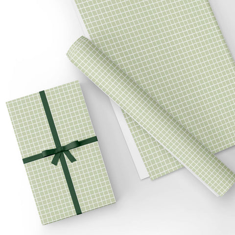 Custom Flat Wrapping Paper for Birthday, Holiday, Baby Shower, Spring - Light Green Small Plaid Wholesale Wraphaholic