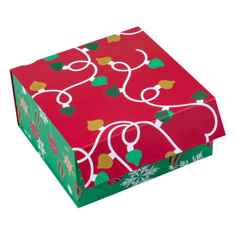 wrapaholic-christmas-collapsible-gift-box-with-magnetic-closure-red-green-christmas-ornaments-design-8x8x4-inch-1