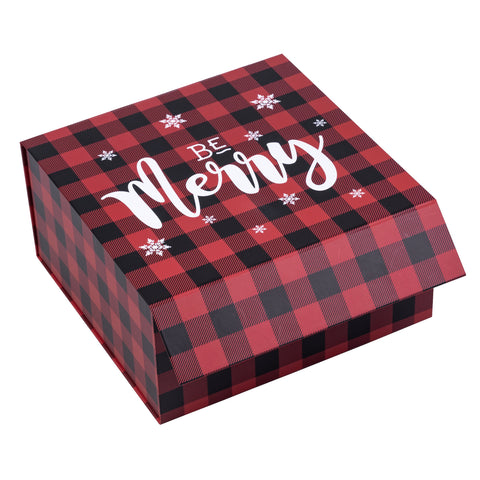 wrapaholic-christmas-collapsible-gift-box-with-magnetic-closure-red-and-black-plaid-design-8x8x4-inch-1