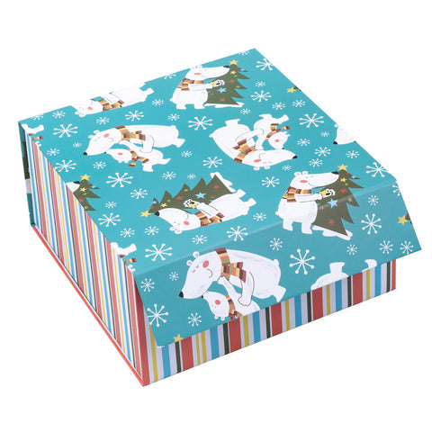 wrapaholic-christmas-collapsible-gift-box-with-magnetic-closure-polar-bear-and-stripe-design-8x8x4-inch-1
