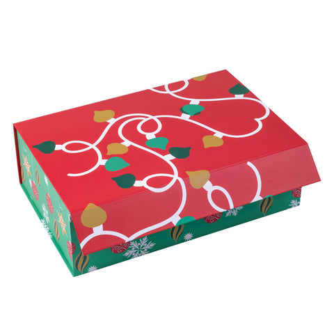 wrapaholic-christmas-collapsible-gift-box-with-magnetic-closure-red-green-christmas-ornaments-design-14x9x4-3-inch-1