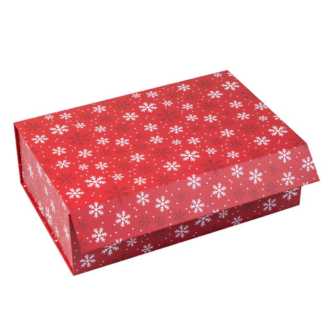 wrapaholic-christmas-collapsible-gift-box-with-magnetic-closure-red-snowflake-design-14x9x4-3-inch-1