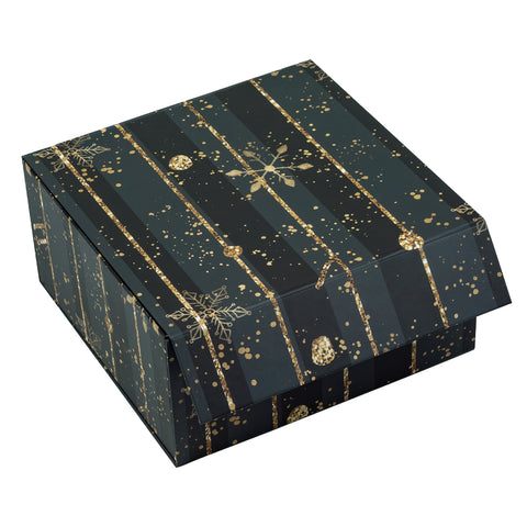 wrapaholic-christmas-collapsible-gift-box-with-magnetic-closure-black-and-gold-stripe-design-8x8x4-inch-1