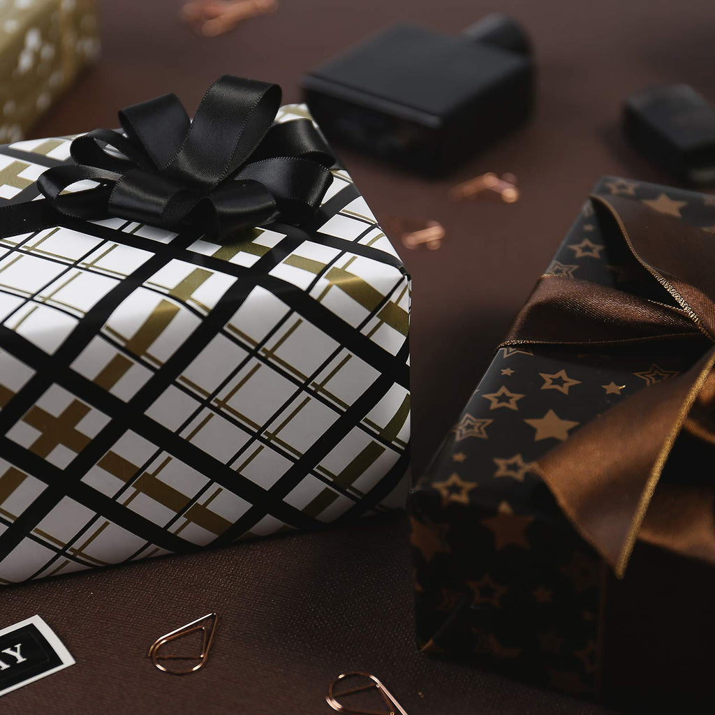Wrapping Paper Roll - Black Gold Design for Birthday, Holiday
