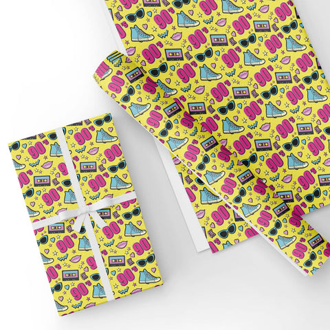 Custom Flat Wrapping Paper for Kids, 90s Nostalgia Birthday Party - Pop 90s Wholesale Wraphaholic
