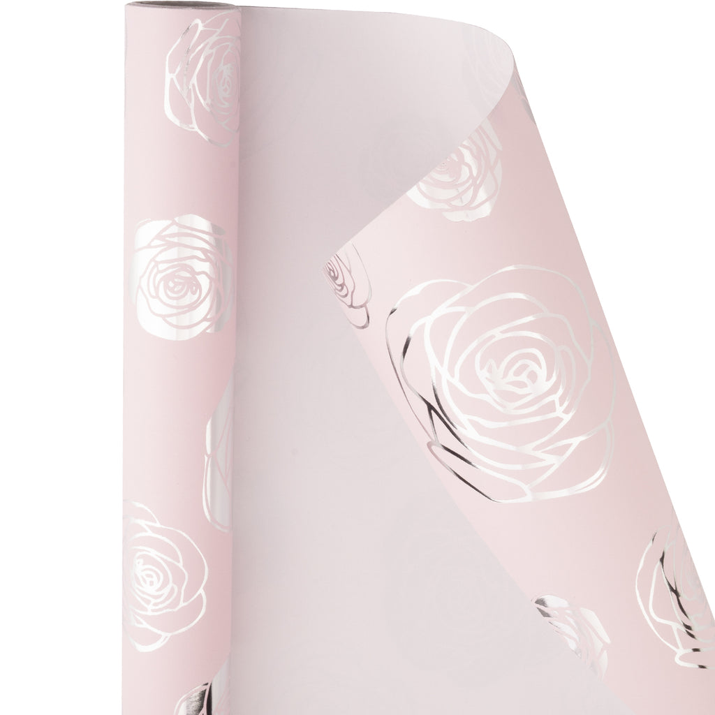 Silver Foil Rose Baby Pink Wrapping Paper Roll for Wedding, Birthday - –  WrapaholicGifts
