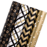 Wrapaholic-Black-Gold-Stars-Gift-Wrapping-Paper-Roll-4-Rolls-Set-1