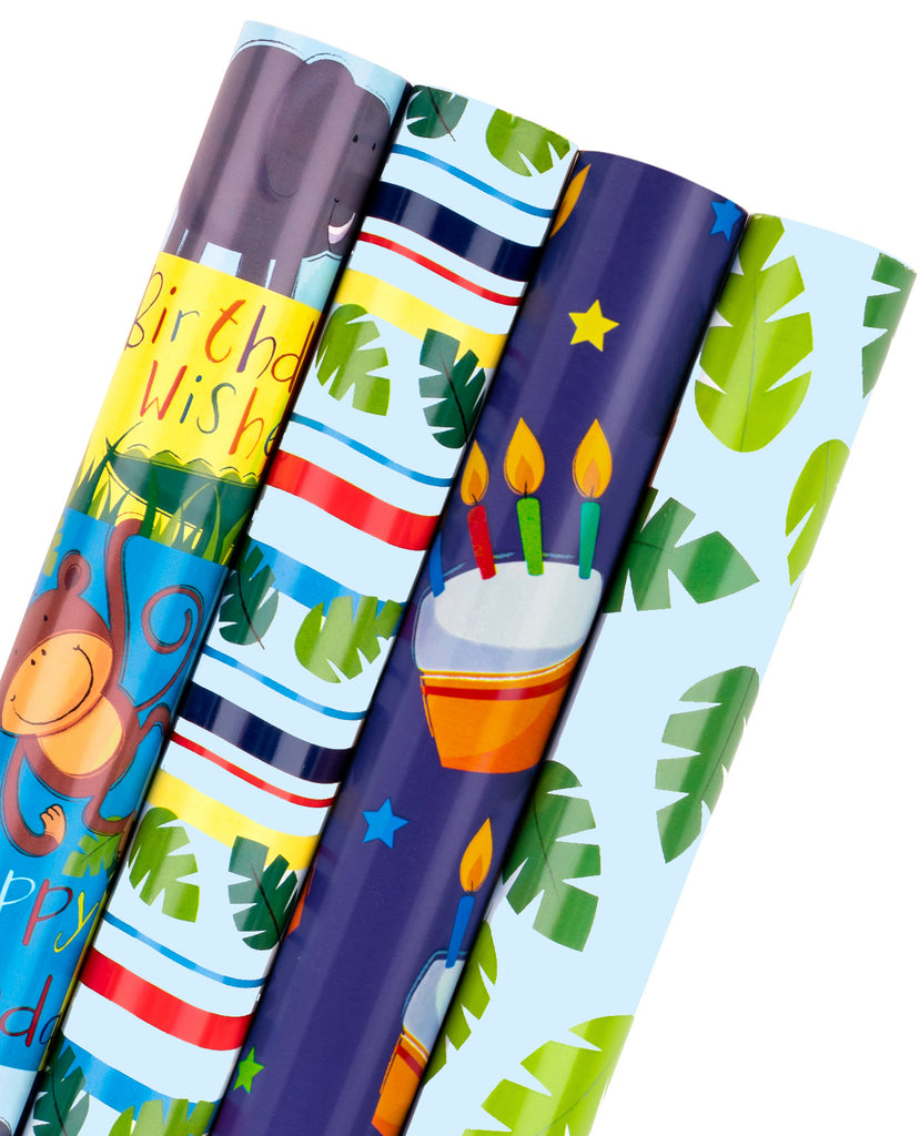 Birthday Wrapping Paper 4 Pack 100 sq.ft. Total Dinosaur