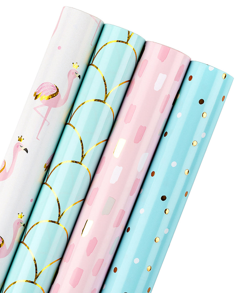 Birthday Wrapping Paper 4 Pack 100 sq.ft. Total Lovely Flamingo