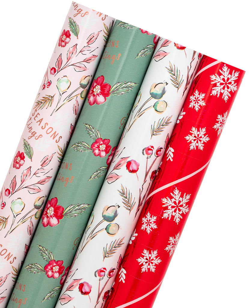 Red Floral Wrapping Paper, Modern Floral Gift Wrap 