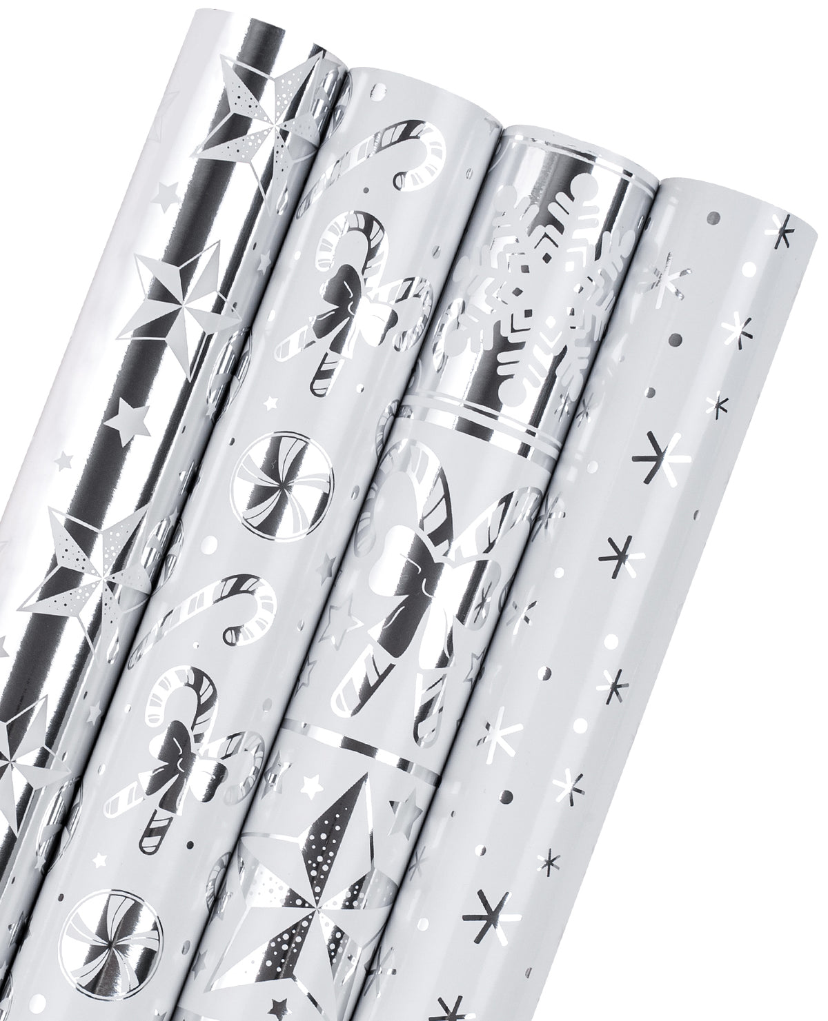 Christmas Silver Foil Gift Wrapping Paper - 4 Rolls/ Set