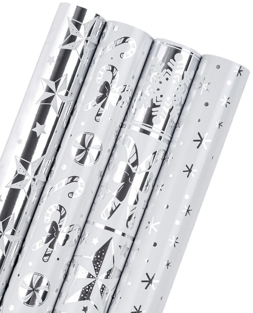 Luxury Silver Snowflakes Christmas Wrapping Paper | Tags Ribbon Gift Wrap x  2