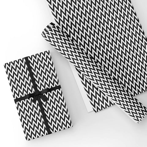 Custom Flat Wrapping Paper for Birthday, Holiday - Wave White Black Wholesale Wraphaholic
