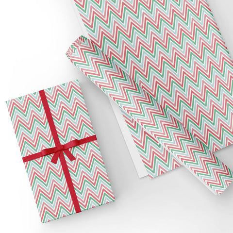 Custom Flat Wrapping Paper for Christmas, Birthday, Kids, Boys & Girls, Adults - Wave Red Green Wholesale Wraphaholic