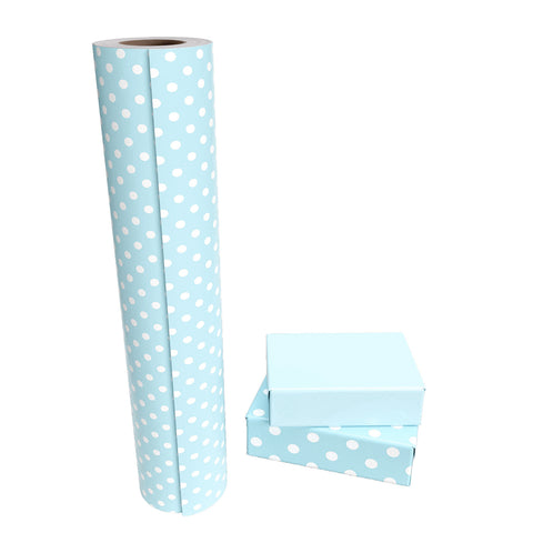 WRAPAHOLIC Reversible Wrapping Paper - Baby Blue Polka Dots - 30 Inch X 100 Feet Jumbo Roll