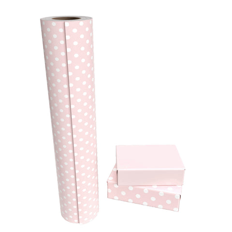 WRAPAHOLIC Reversible Wrapping Paper Jumbo Roll - Baby Pink Polka Dots Design - 30 Inch X 100 Feet
