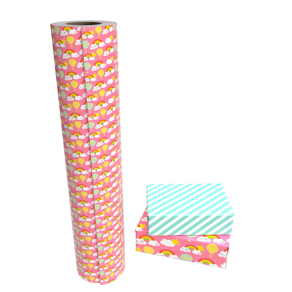 WRAPAHOLIC Reversible Christmas Wrapping Paper - 30 Inch X 100 Feet Jumbo  Roll Pink and Mint Party Animals (Llama, Unicorn, Flamingo, Dinosaur) and