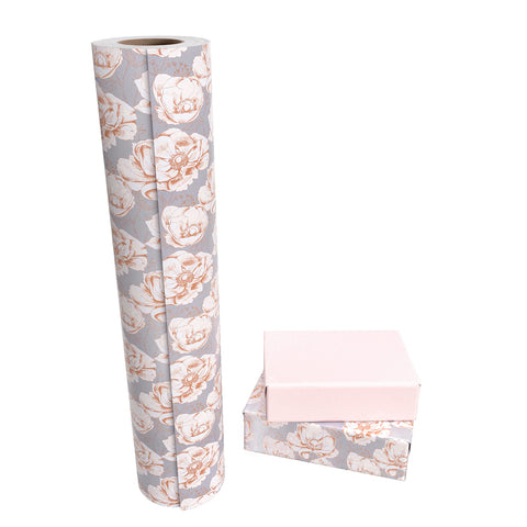 WRAPAHOLIC Reversible Wrapping Paper Jumbo Roll - 30 Inch X 100 Feet - Elegant Pink Floral Print
