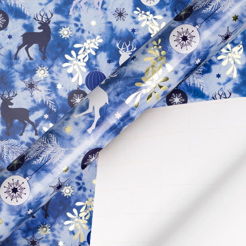 Christma Wrapping Paper Roll 30inchx33 Feet Periwinkle Reindeer