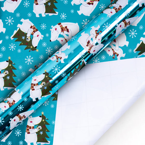 Polar Bear Christmas Personalized Wrapping Paper - Winter Forest