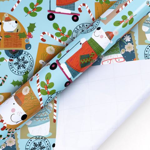 Christma Wrapping Paper Roll 30inchx33 Feet Polar Bear Joy